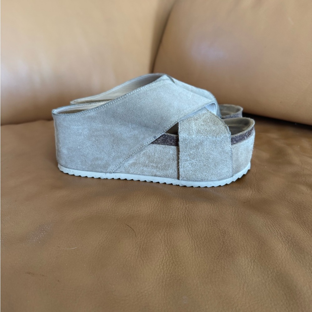 FP Beige Suede Platform Sandals